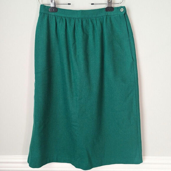 Vtg Wool Skirt Womens Medium Kelly Green Preppy Classic Light Academia Heritage - Picture 1 of 10
